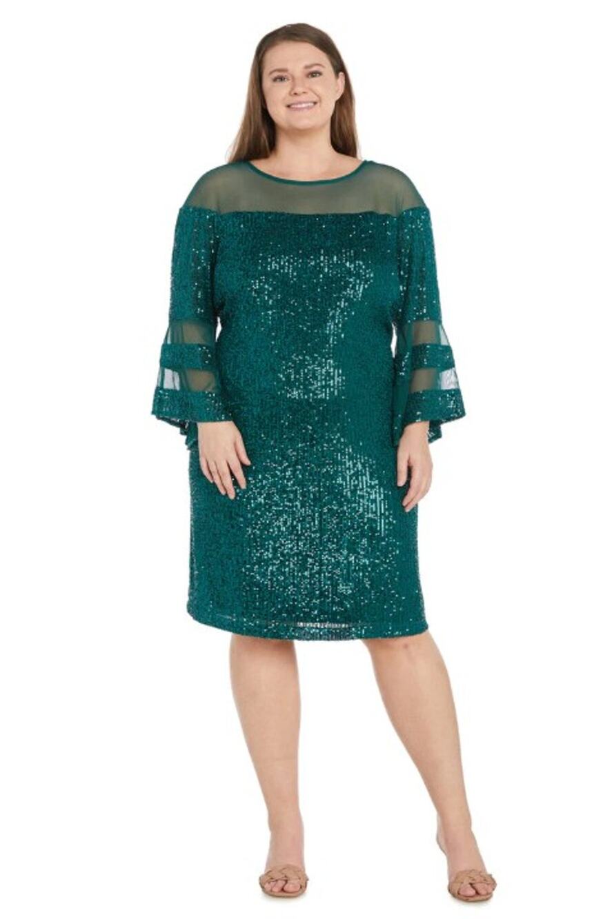 NWT R & M Richards Short Emerald Sequin Dress with Bell Sleeves - Plus size 22W
